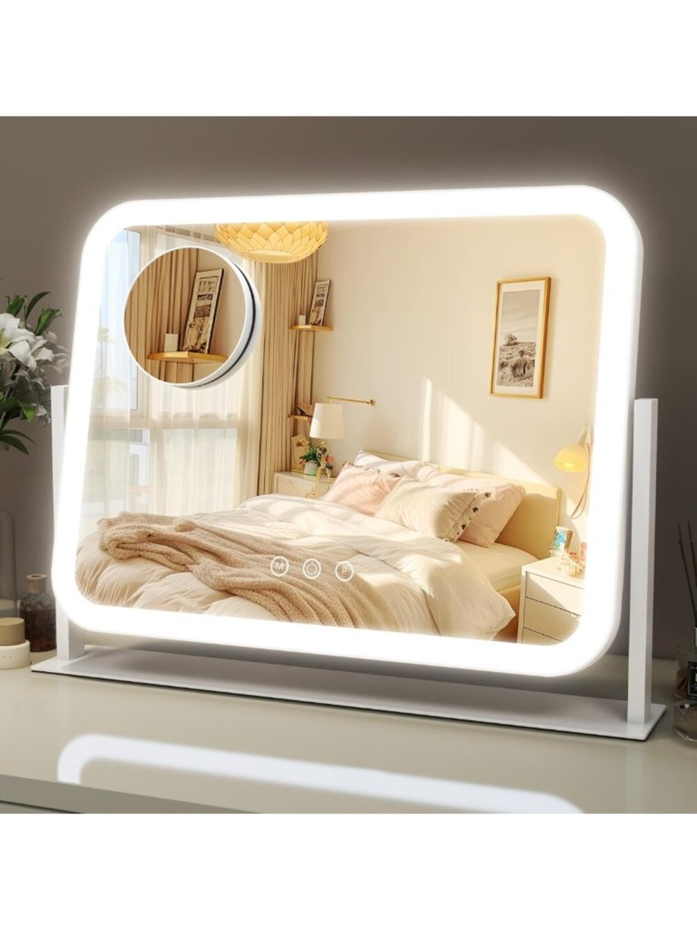 Lighted Vanity Makeup Mirror 10X Magnification, 3 Color Modes, 360° Rotation